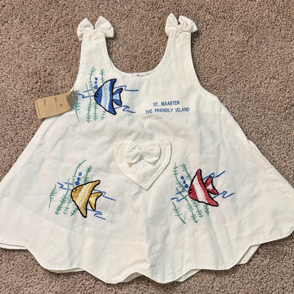 Kids White Fish Embroidered Top